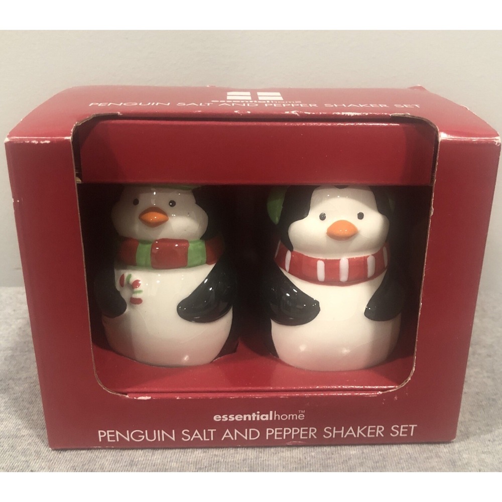 Essential Home Mr Mrs Penguin Christmas Salt Pepper Shaker Set Kmart Ceramic NEW